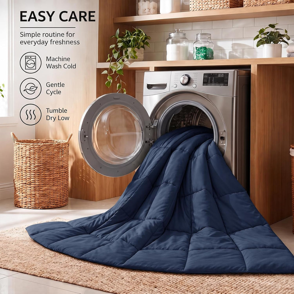CozyLux Queen Size Comforter Set, 3-Piece Box-Stitched, Navy Blue