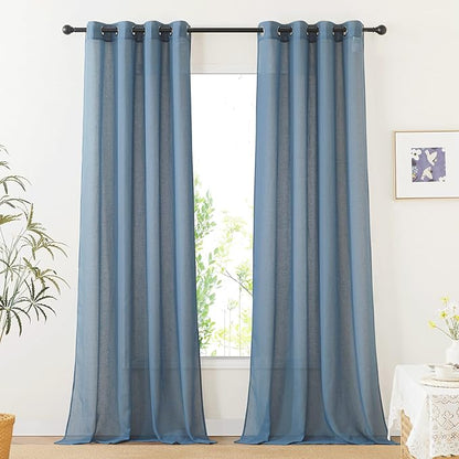 NICETOWN Linen Sheer Stone Blue Curtains 108 inch Long by NICETOWN