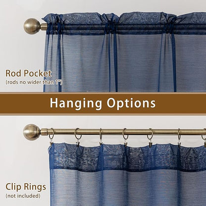 Navy Blue Sheer Curtains 84 Inches Long, Privacy Semi Sheer Curtains - Image 6