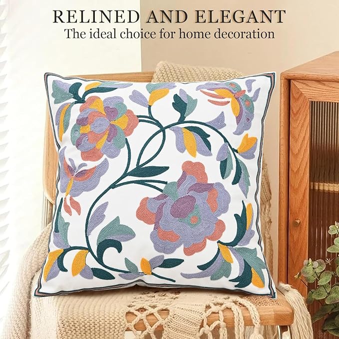 Embroidered Flower Pillow Cover Farmhouse Soft Pillowcase Aesthetic Design - Image 3