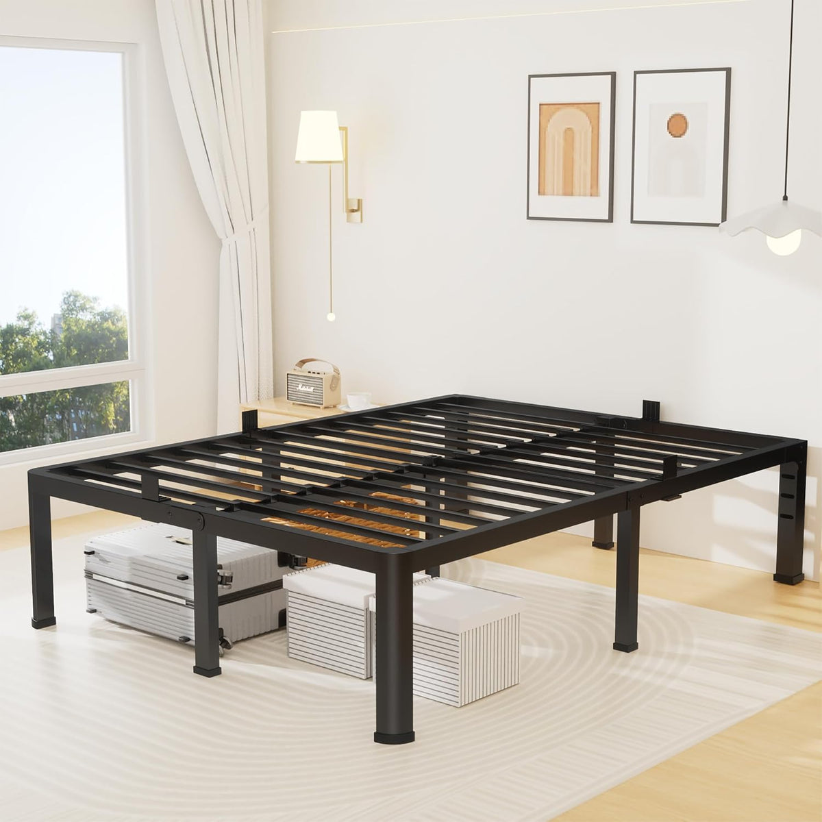 superay 14 inch queen metal bed frame with, front angle view