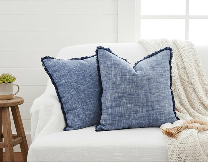 18×18 Blue Textured Cotton Throw Pillow Covers - Image 2