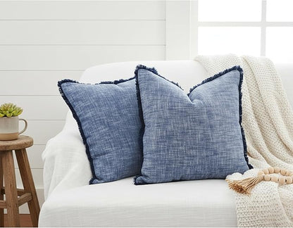 18×18 Blue Textured Cotton Throw Pillow Covers - Image 2