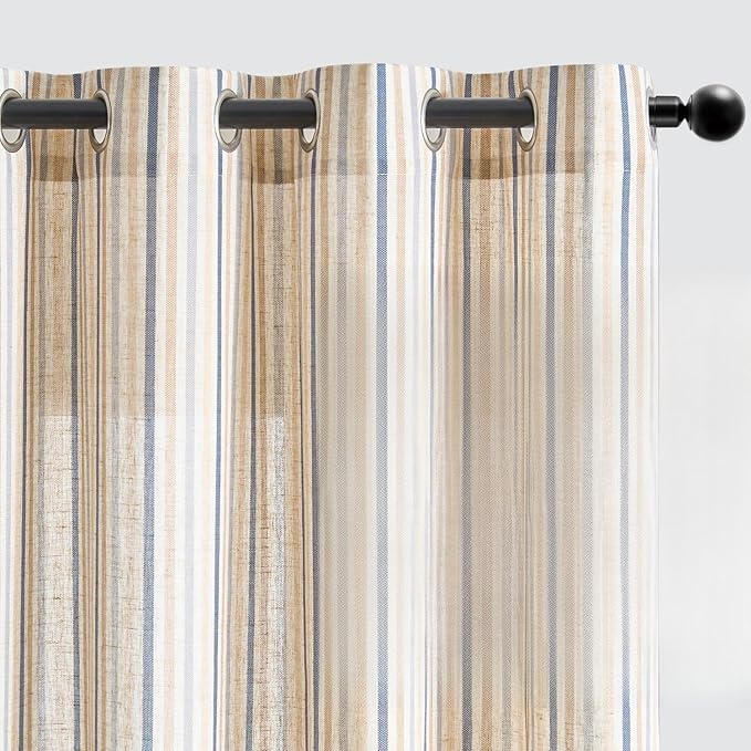 Vangao Linen Striped Blue Curtains Boho Tickingstripe Light Filtering Nursery by Vangao