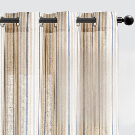 Vangao Linen Striped Blue Curtains Boho Tickingstripe Light Filtering Nursery by Vangao