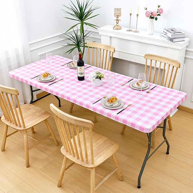 Smiry Rectangle Picnic Table Cloth, Elastic Waterproof Fitted Vinyl Tablecloths - Image 6