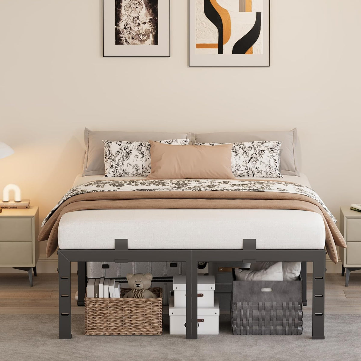 14 inch bed frame king heavy duty, upgrade shown in use