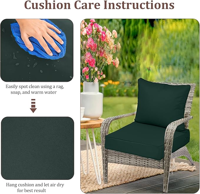 Waterproof Outdoor Chair Cushion Set of 2, Outdoor Cushions - Image 7