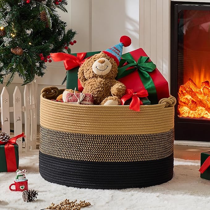KAKAMAY Large Blanket Basket, Woven Rope Baskets - Image 2