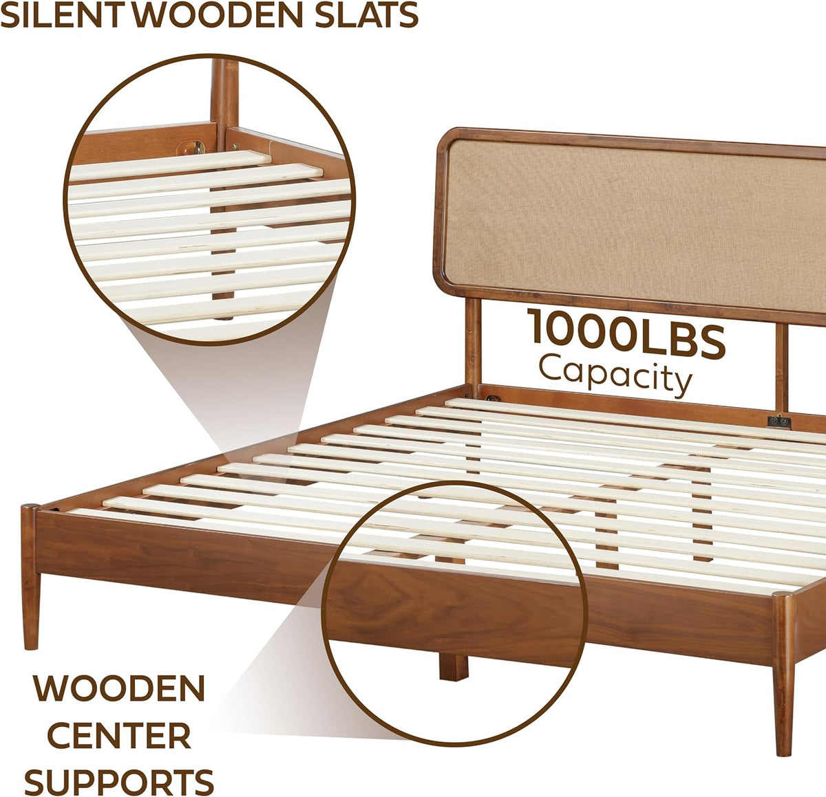 ntc lupin wooden bed frame with headboard, crafted showing dimensions