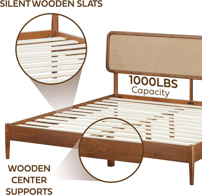 ntc lupin wooden bed frame with headboard, crafted showing dimensions