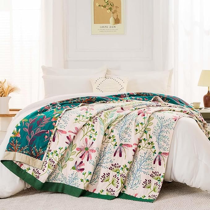 Boho Throw Blanket for Bed, 100% Cotton Soft Rustic Quilt Fall Blanket - Image 5