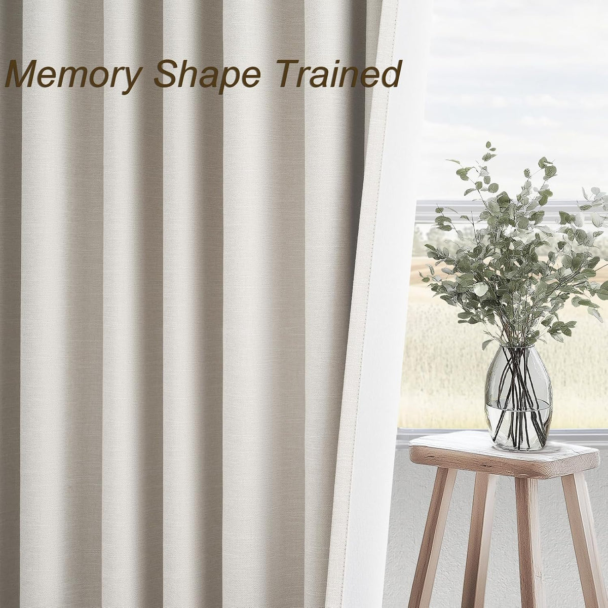 topfinel cream linen blackout curtains 84 inch long, side view