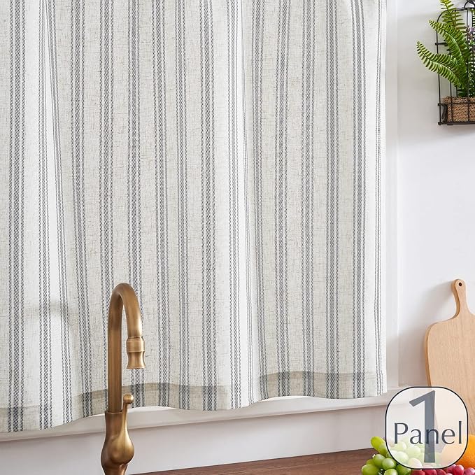 jinchan Striped Kitchen Curtain Linen Farmhouse Cafe Curtain 24 Inch Tiers - Image 3