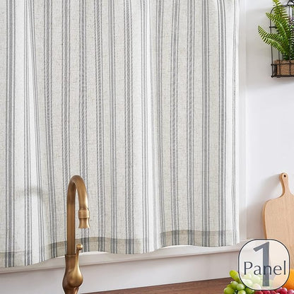 jinchan Striped Kitchen Curtain Linen Farmhouse Cafe Curtain 24 Inch Tiers - Image 3