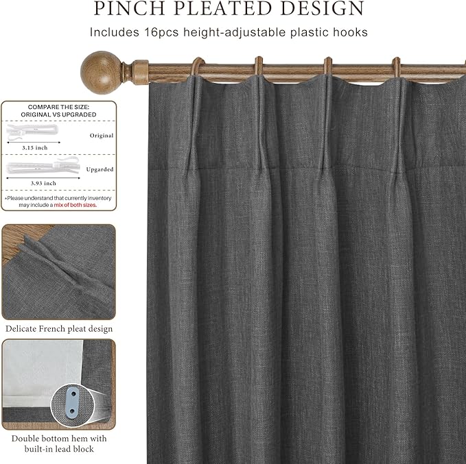 IVAPUPU Linen Pinch Pleated 100% Blackout Curtains - Image 3