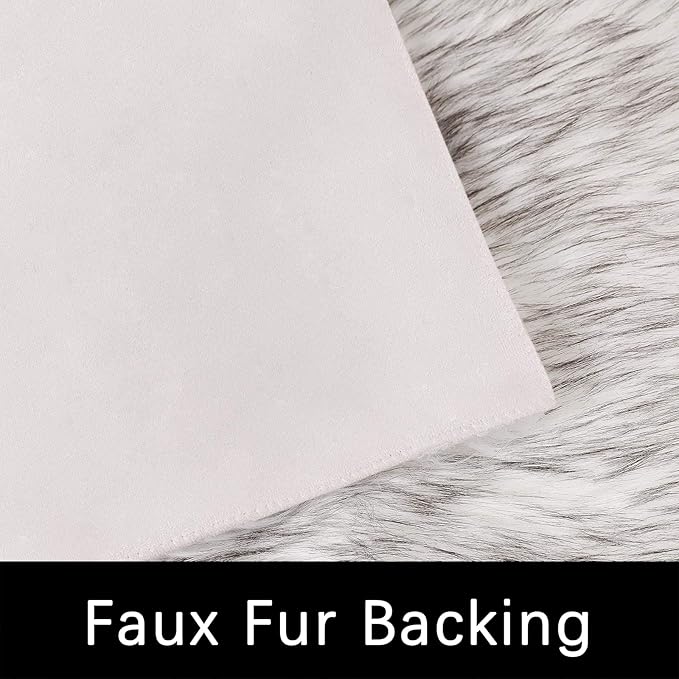 Latepis White with Grey Tips Sheepskin Rugs 4x6, Faux Fur Rug - Image 3