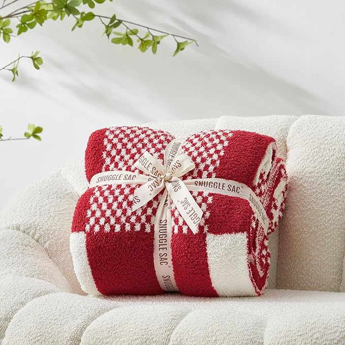 Snuggle Sac Checkered Blanket, Buffalo Plaid Checker, Lux Soft Fuzzy Cozy - Image 2