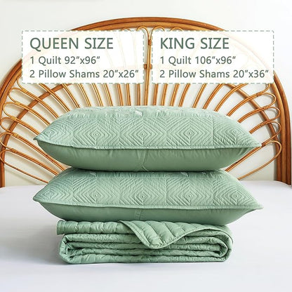 EVENHUG Floral Embroidered Quilt Set King Size 3 Piece Bedding Set Reversible - Image 7