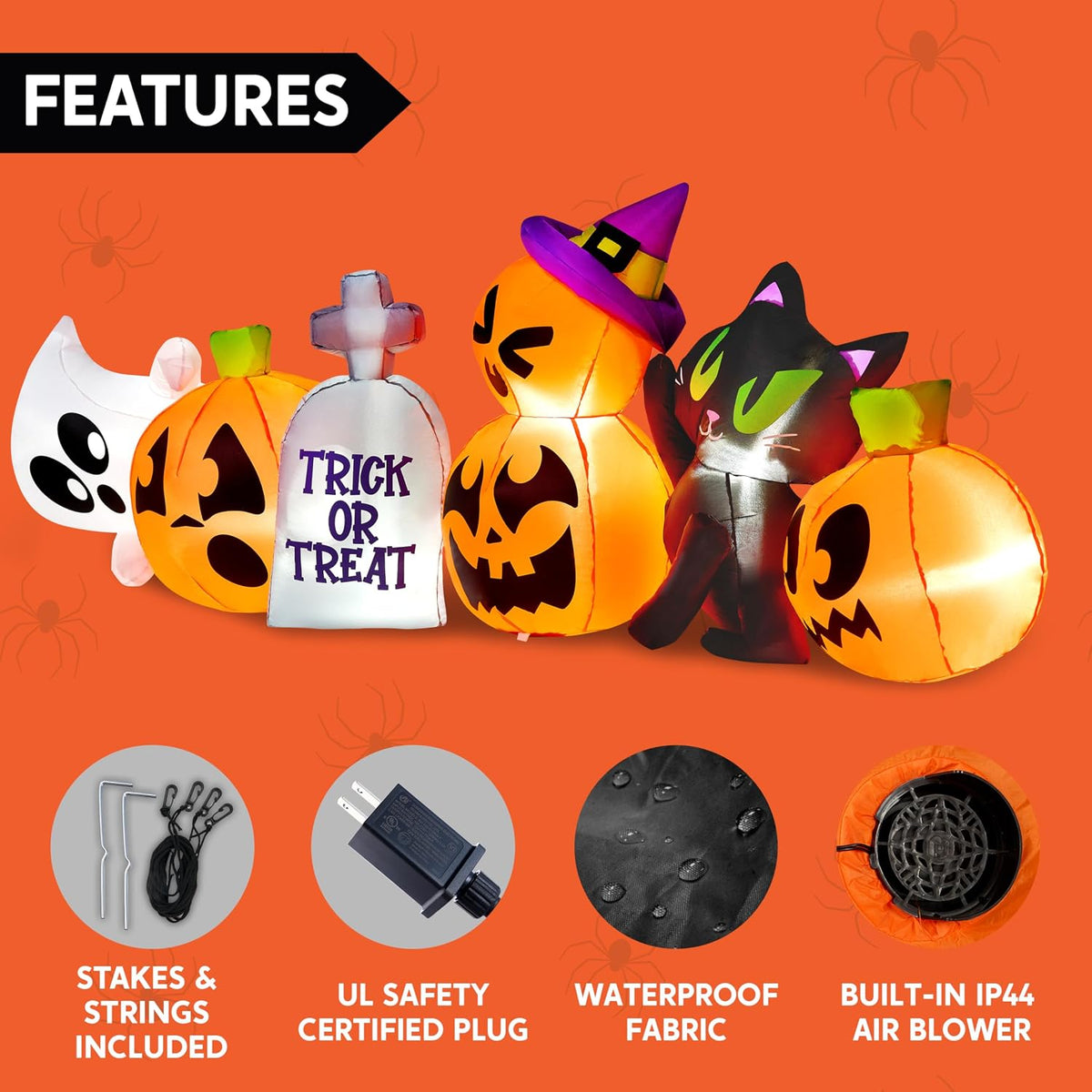 Joiedomi 8 FT Long Halloween Inflatables Outdoor Decoration, Halloween Blow Up Decorations Outside Inflatable Pumpkin Ghost Cat Tombstone with LEDs for Yard Decor