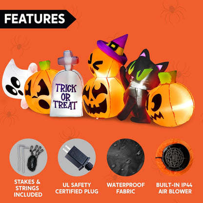 Joiedomi 8 FT Long Halloween Inflatables Outdoor Decoration, Halloween Blow Up Decorations Outside Inflatable Pumpkin Ghost Cat Tombstone with LEDs for Yard Decor