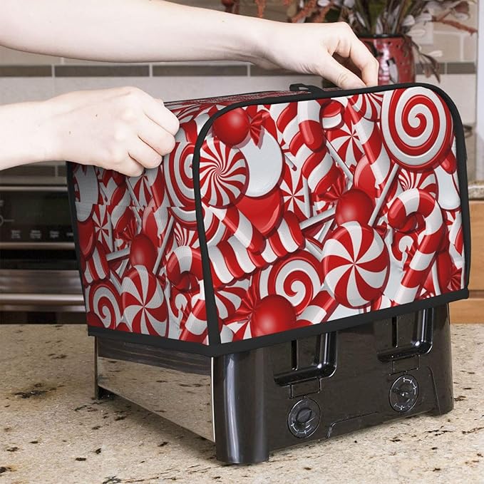 Red And White Christmas Candy Canes 2 Slice Toaster Cover, Waterproof Toaster - Image 2