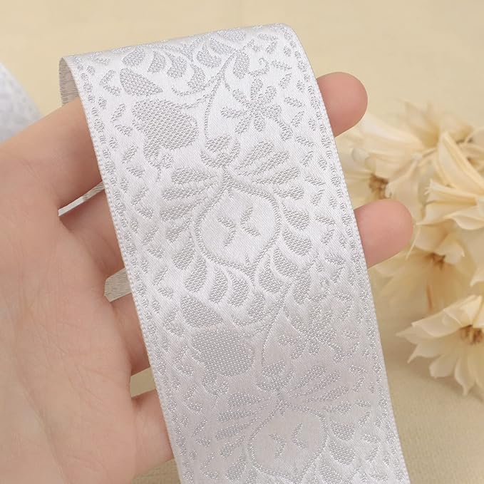 Boho Jacquard Ribbon Floral Ribbon Silver Embroidery Jacquard Trim - Image 2