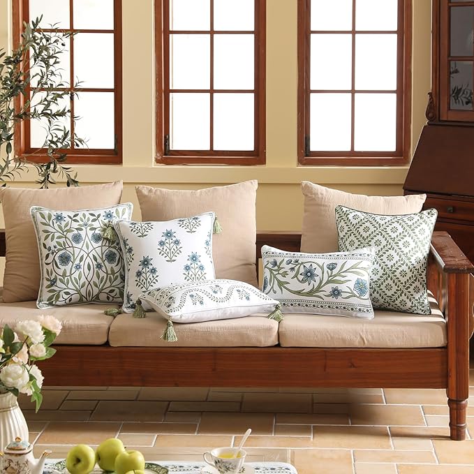 ISAENNE Design Fresh Linen Square Throw Pillow Covers 18"x18", French White - Image 3