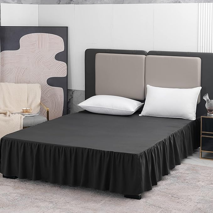 TSUTOMI Black Bed Skirt King Size Ruffled Bed Skirt - Image 7