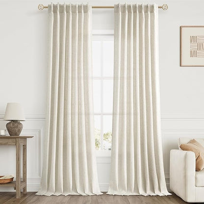 Cream Beige Pinch Pleat Linen Curtains 90 Inch Length 2 Panels Set - Image 9