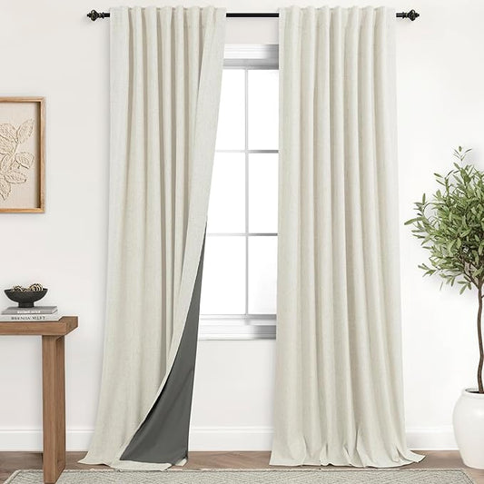 KOUFALL 108 Inch Linen Blackout Curtains, 9FT Long Black Out Drapes by KOUFALL