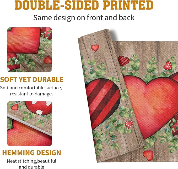 Valentines Day Wooden Plank Placemats Set of 4, 12x18 Inch Valentine Eucalyptus - Image 5