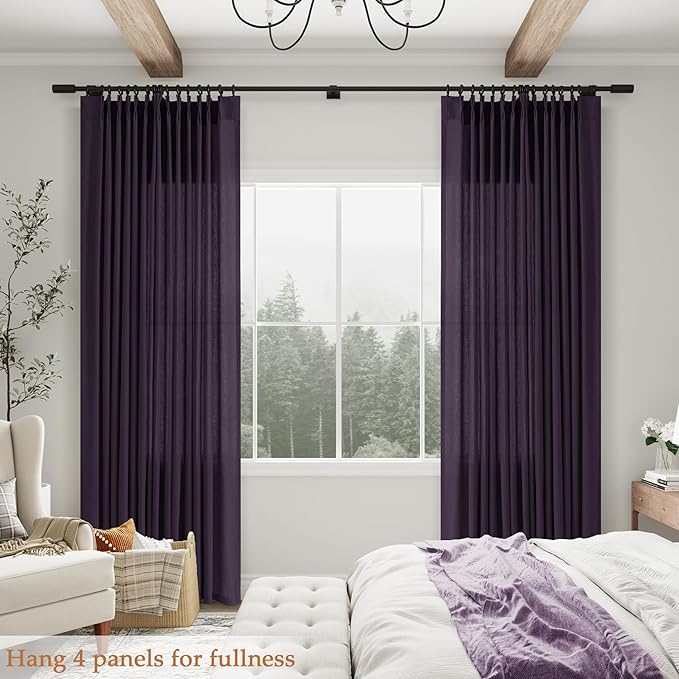 Plum Pinch Pleated Linen Curtains 102 Inch Length 2 Panels - Image 6