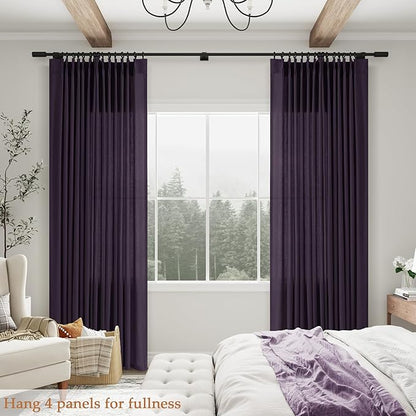 Plum Pinch Pleated Linen Curtains 102 Inch Length 2 Panels - Image 6