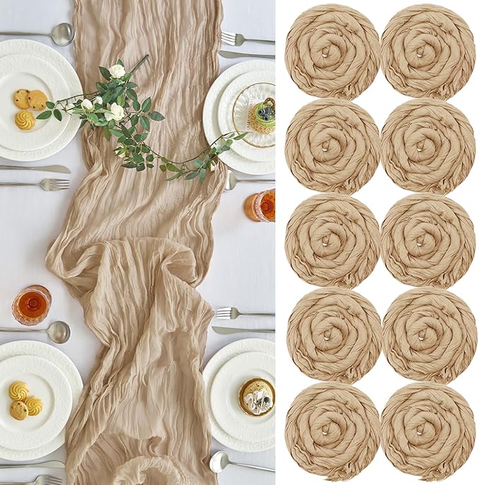 IVAPUPU 10 Pcs Cheesecloth Table Runner - 10ft Nude Boho Gauze Cheese Cloth by IVAPUPU