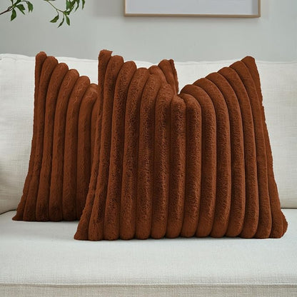 FUTEI Rust Throw Pillow Covers Set of 2, 22x22 Inch Striped Texture Cushion by FUTEI
