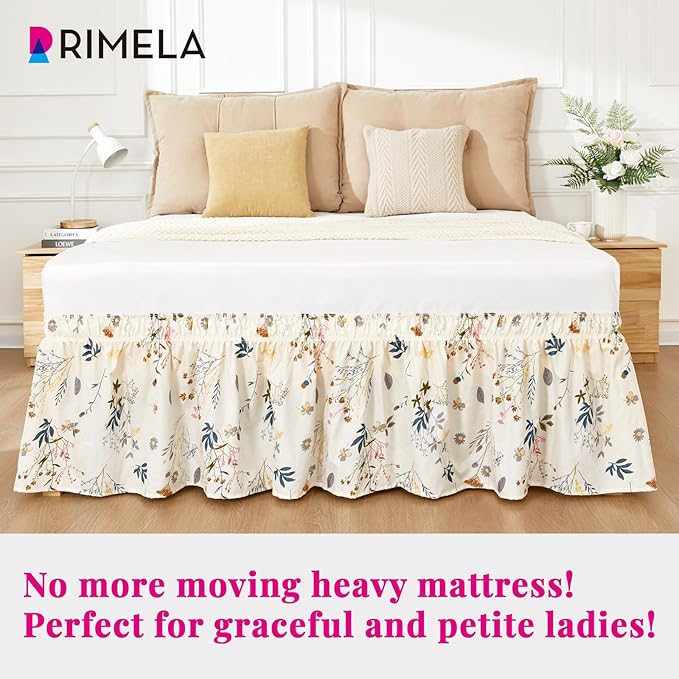 RIMELA Cream Balloon Bed Skirt Queen Size 15 Inch Drop, Elastic Bed Skirting - Image 3