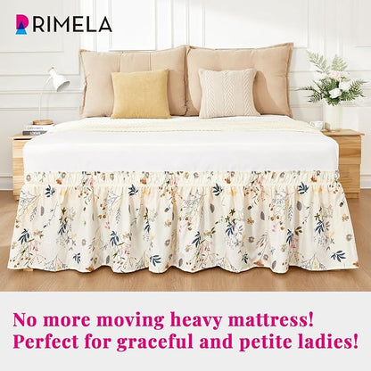 RIMELA Cream Balloon Bed Skirt Queen Size 15 Inch Drop, Elastic Bed Skirting - Image 3