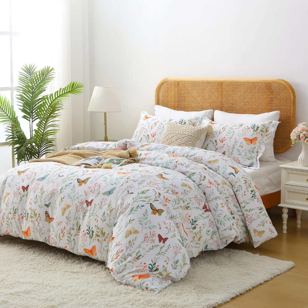 Mooreeke Floral Queen Size Comforter Sets, Butterfly and Botanical Patterned ...