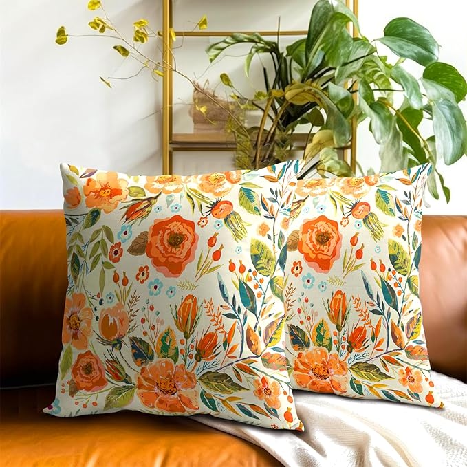 Summer Fall Flower Throw Pillow Covers 20x20 Inch Watercolor Peony Pillowcase - Image 7