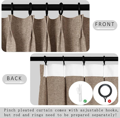Macochico 100”Wx96”L Pinch Pleated 100% Blackout Linen Curtains Thermal Sliding - Image 4