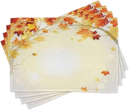 Ambesonne Fall Place Mats Set of 4, Soft Image of Faded Shedding Fall Leaves by Ambesonne