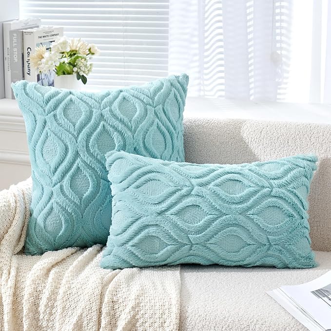 MIULEE Sky Blue Throw Pillow Covers 18x18 Inch, Soft Winter Plush Faux Wool - Image 2