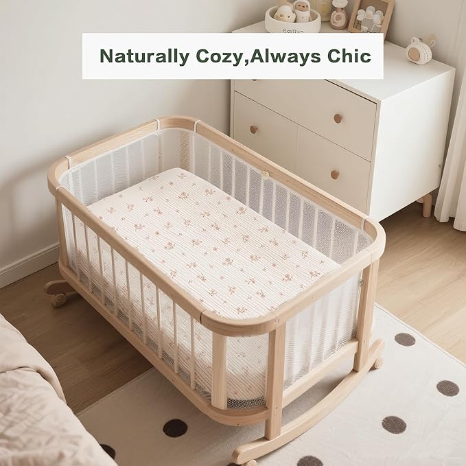 Muslin Bedside Sleeper Bassinet Fitted Sheets, 3 Pack Cotton Baby Sheet - Image 3