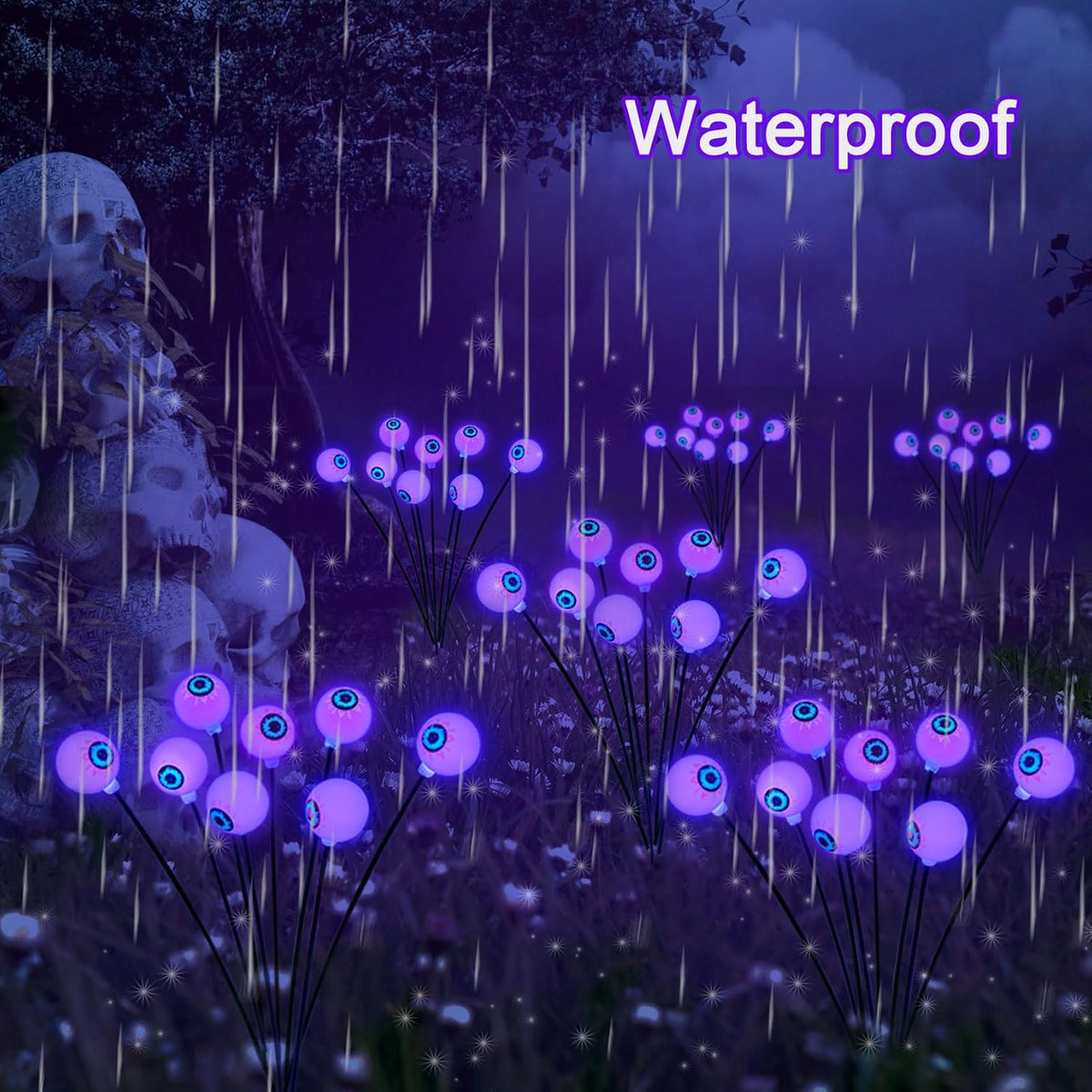 Solar Eyeball Lights for Halloween 32 Purple LED Swaying Firefly Lights Waterproof Outdoor Stake Lights for Yard Garden Lawn Patio 4 Pack