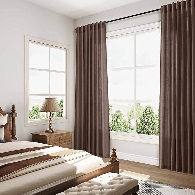 Nanspring Cappuccino Linen Blend Light Filtering Back Tab Curtains 96 Inches - Image 7