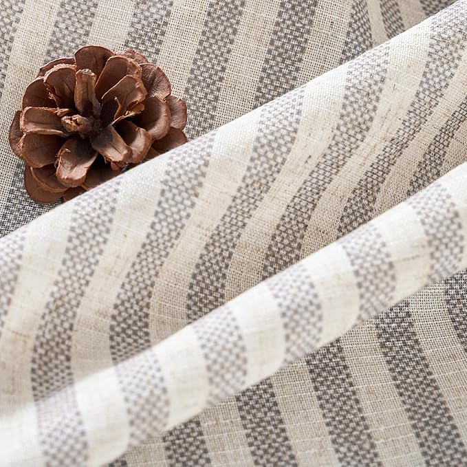 Vangao Linen Striped Grey Curtains Boho Tickingstripe Light Filtering Window - Image 7