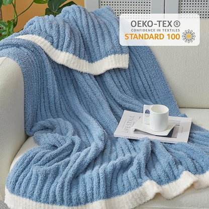 Snuggle Sac Fluffy Ribbed Blue Bedding Blanket Twin Size, Soft Luxurious Knit - Image 4