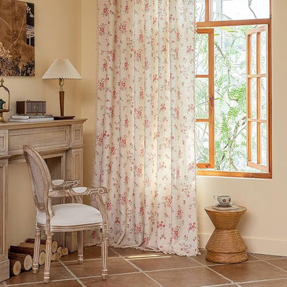 ENJOYBRIDAL Pink Floral Curtains 84 Inches Long 2 Panels Boho Tassel Drapes by ENJOYBRIDAL