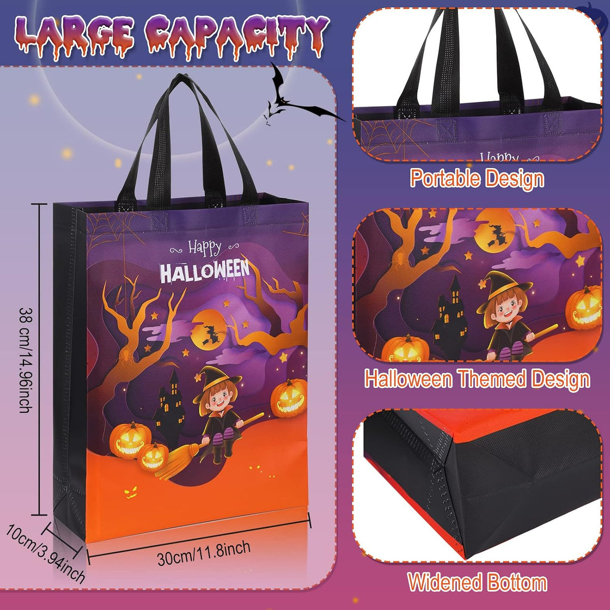 Sanwuta 150 Pcs Halloween Tote Gift Bags 14.9 x 11.8 Large Bags